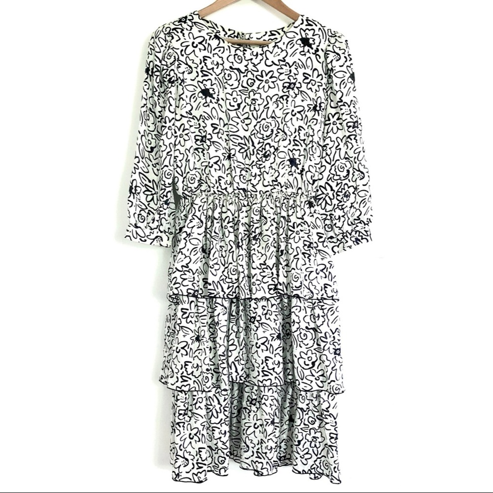 Vintage Leslie Fay Petites Women’s Long Sleeve Floral Tiered Midi Dress, Size 12